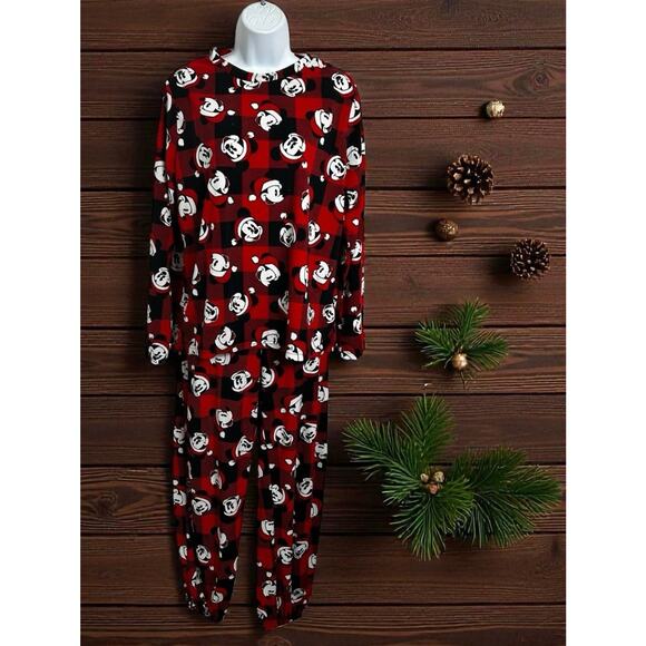 Women's Disney Red Mickey Mouse Christmas Pajama Set Sz Large Pant & Top Pj's - Picture 1 of 9